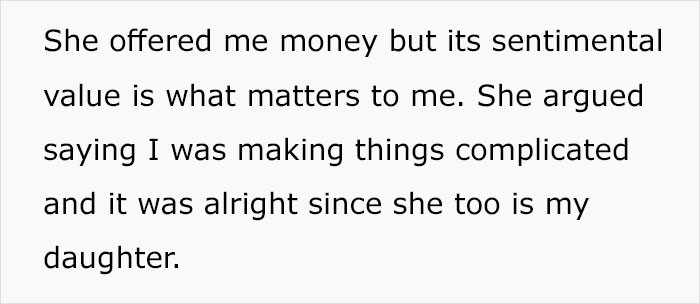 The grieving mother was understandably shaken by the request. 