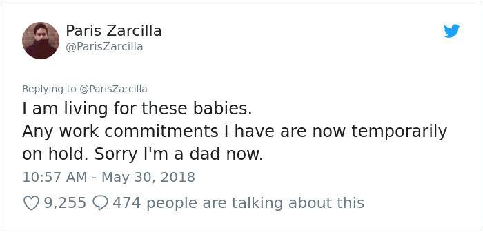 9. Does he get parental leave? Because he'll need it with four kids.