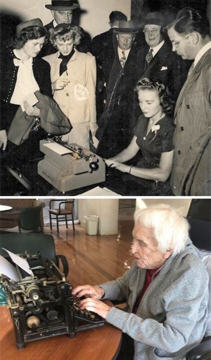 5. “My grandma was the Underwood Typewriter girl (1945). She got her hands on one recently and took it for a spin.”