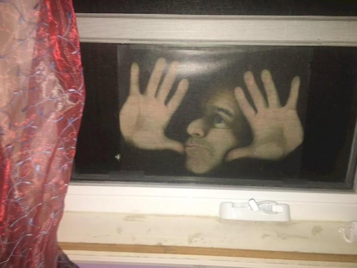 This guy photocopied a picture of his face to their window, his wife was not impressed.