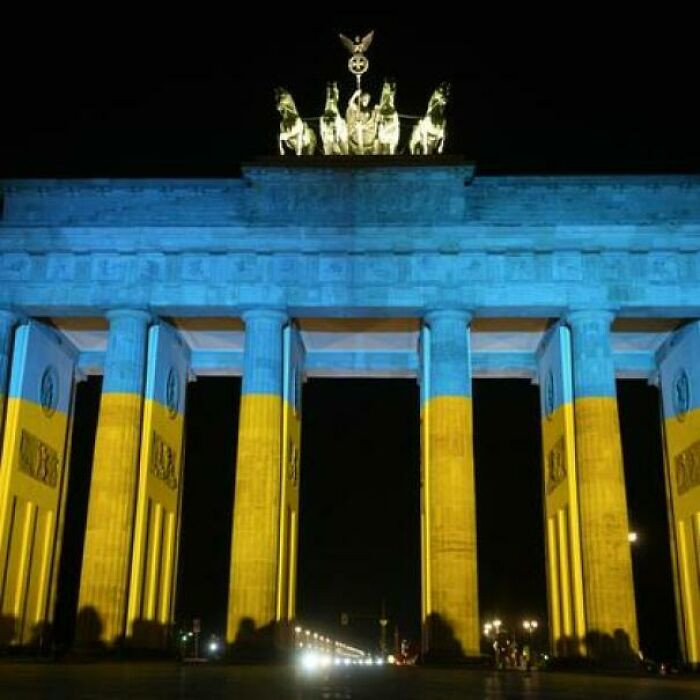In support of Ukraine at Brandenburg Gate In Berlin, Germany