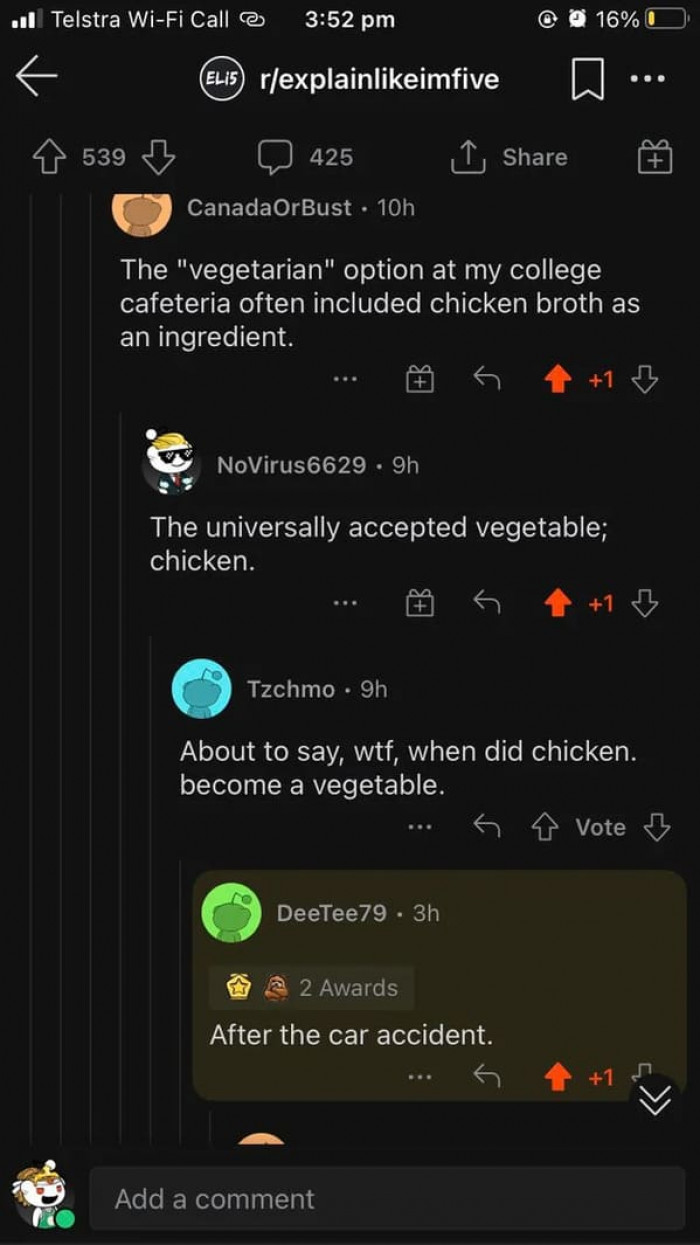 8. "Chicken as a vegetable"