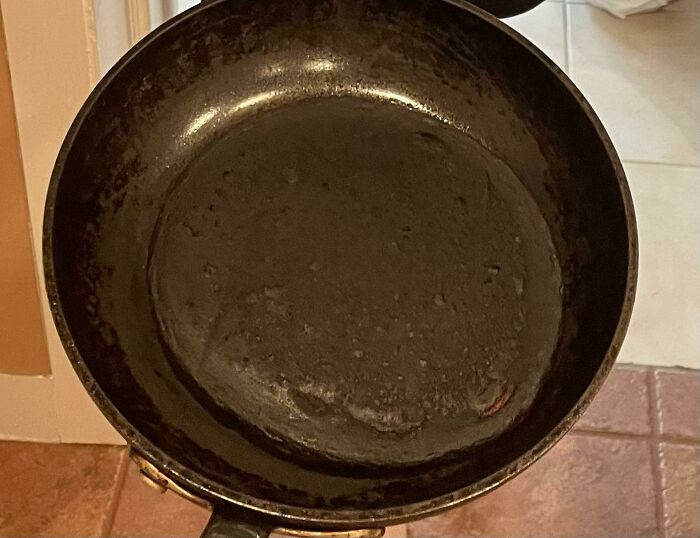 47. Dad burnt a pancake so bad that it blended with the pan