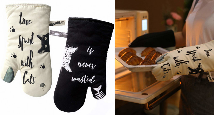 Cat Print Oven Mitts - 2 Pack