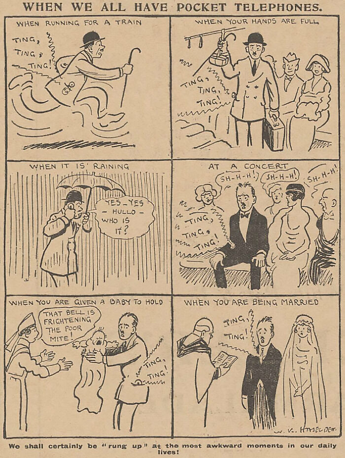 28. Pocket phones of the future according to this comic (Daily Mirror, 1923).