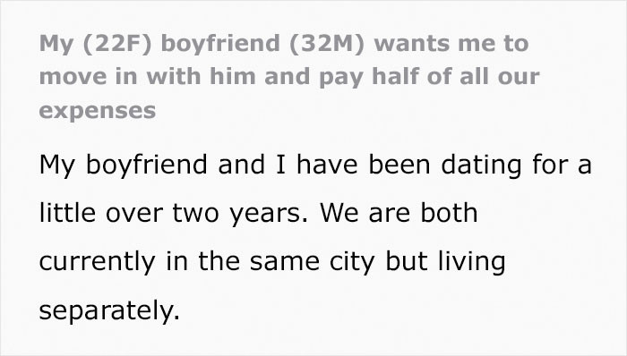 OP shared her problem: her considerably older boyfriend wants her to move in with him