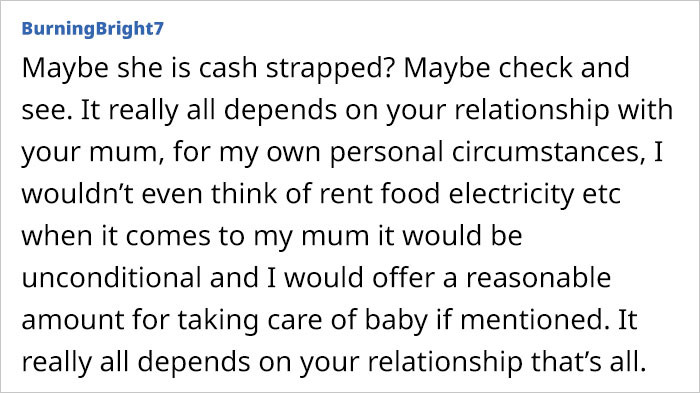 Or maybe OP's mom has cash problems?