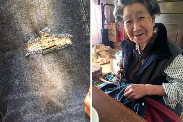 17. Grandma patches up these distressed jeans. Oh how we love our grandparents!