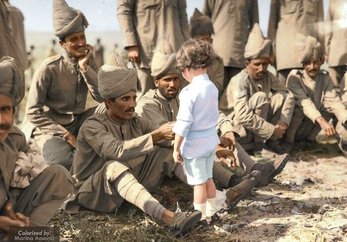 2.  Indian soldiers met a french boy when they arrived in France to support the French and British forces in the fight of Marseilles in 1914.