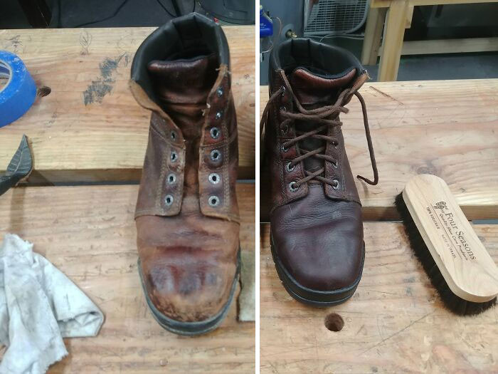 42. Make your boots shine like new by oiling them up.