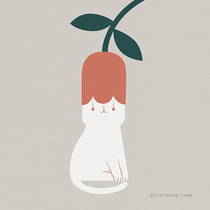 A plant atop a cat.