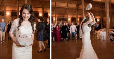 Bride Throws Toy Cat Instead Of Flowers At Her Wedding To See Who Will Adopt One Next