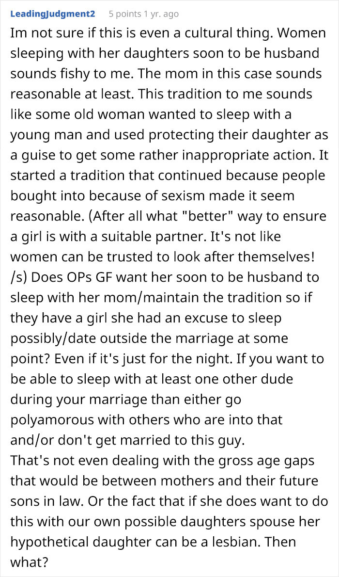 The whole situation sounds scandalous to me, but the MIL being supportive gives a ray of hope to the groom.