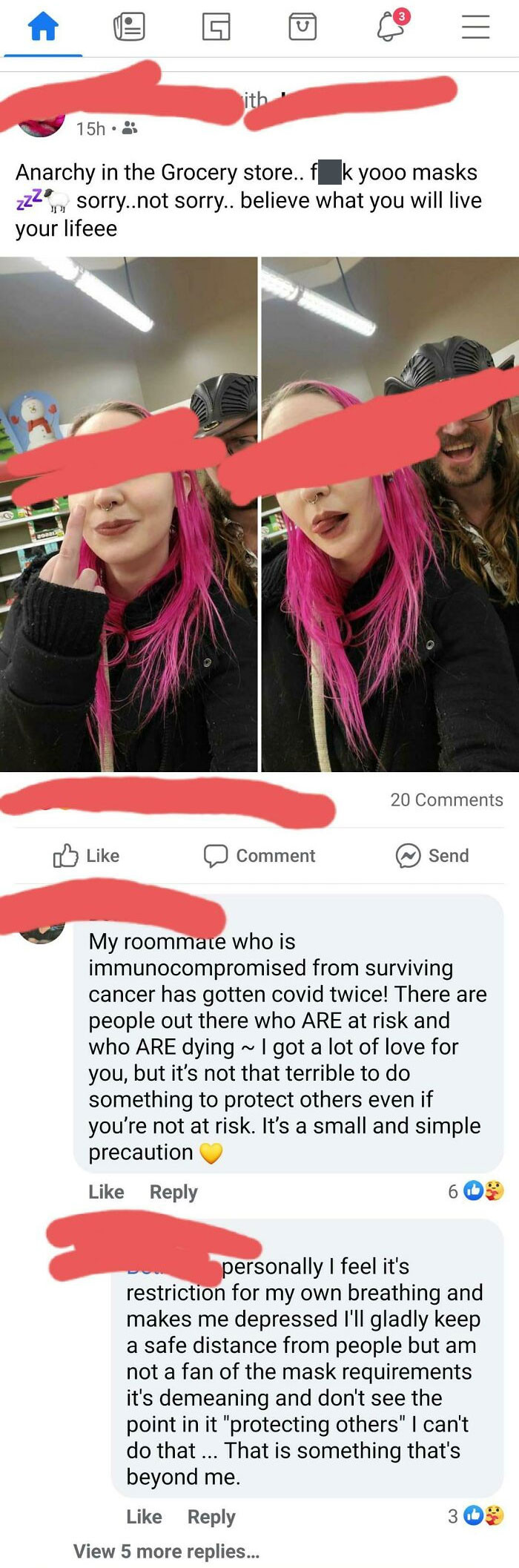 29. When this pandemic started, people started showing their true colors. These people, for example, don't care about the wellbeing of others.