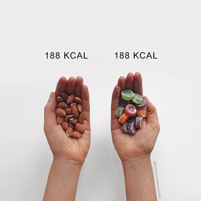 3. A handful of almonds versus a packet of fruit pastils