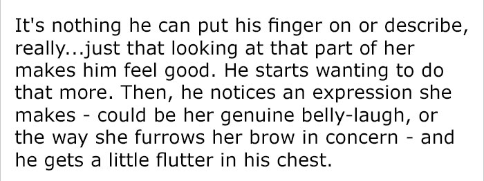 He describes what goes through a man's mind when he realizes he's attracted to a woman.