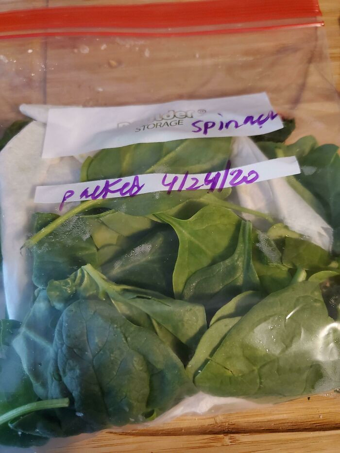 28. Spinach tends to wilt quickly, leading to wasted products in your fridge. You can keep it in ziplock bags with a paper towel, like this OP, to make it last longer.