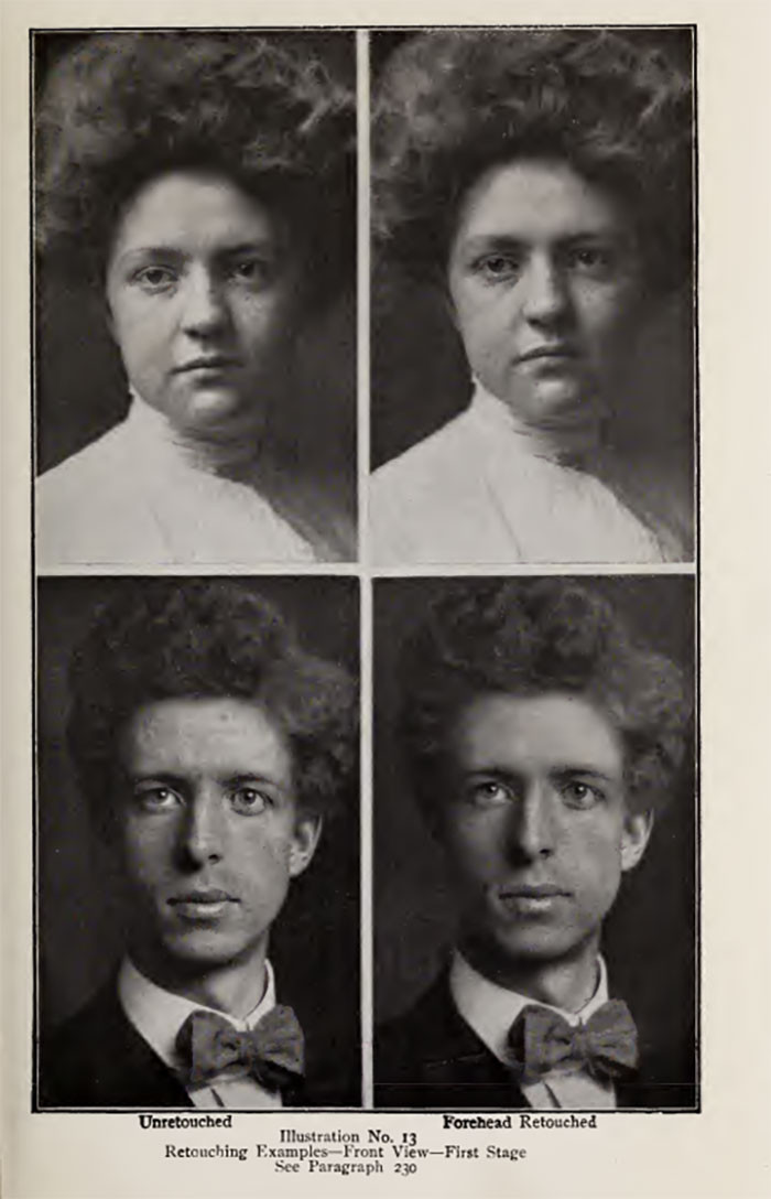 Some front view before-and-after examples of first stage retouching.