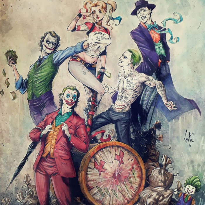 8. Harley Quinn & Several Jokers