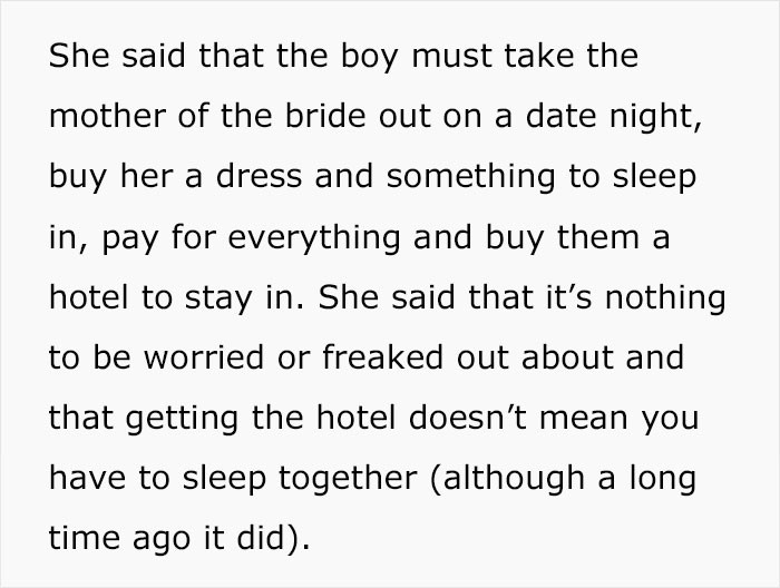 For some reason, this just feels like a trick by the bride to get her mother a fancy dinner and new clothes.