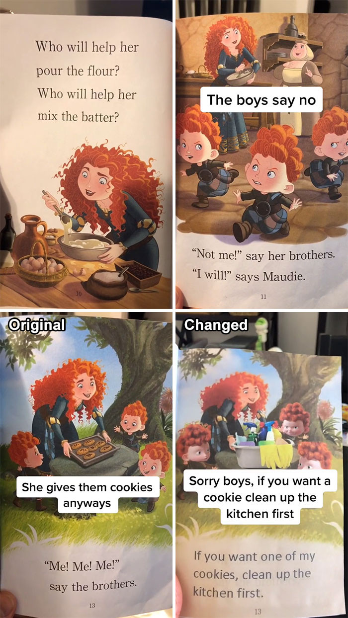 1. Merida is baking cookies and requests assistance. The Boys Say No. Regardless, she gives them cookies. Sorry, Boys, but if you want a cookie, you must first clean up the kitchen.