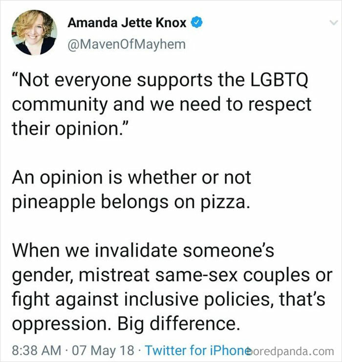 42. The difference between opinion and oppression