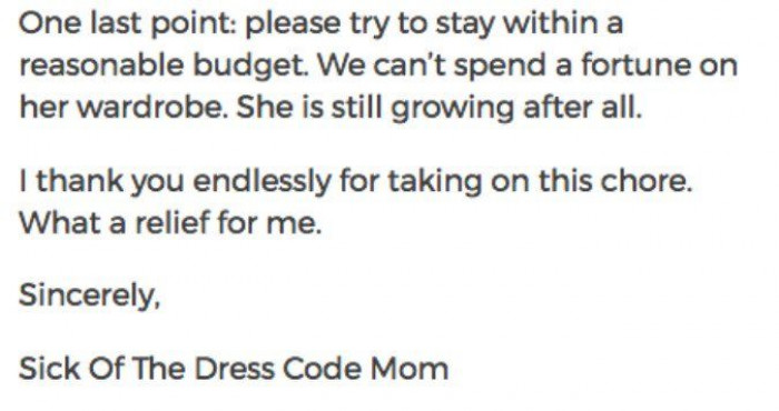 She also made the signature very significant ‘Sick of The Dress Code Mom’