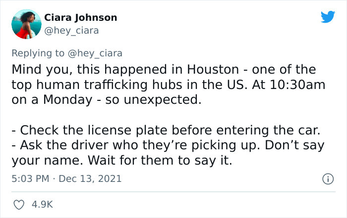 Here are a few tips from Ciara so that you won't end up in the same situation. We may never know what could happen.