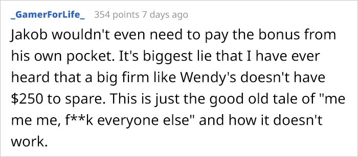 A big company like Wendy's doesn't have $250?