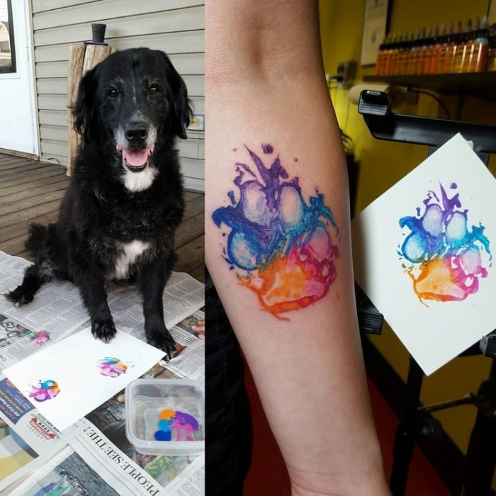 8. Water color paw tattoo