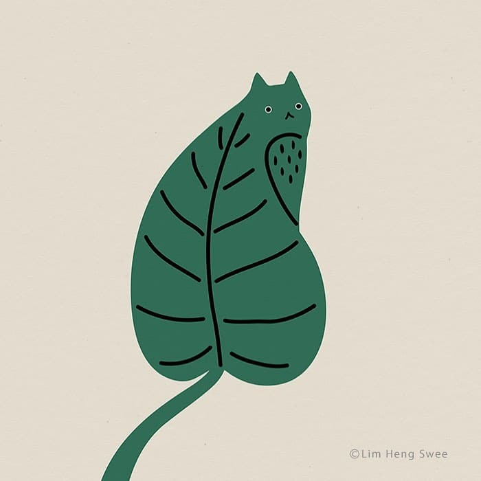An amazing fusion of a cat and leaf.