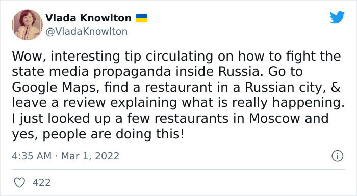 People have decided to use Google reviews in disseminating information about the Russia-Ukraine conflict, so that victims who don't have access to social media would still be able to receive updates.
