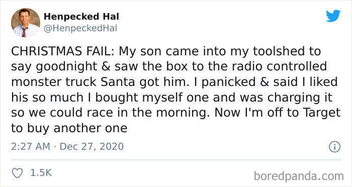 24. Oops, talked himself into double presents