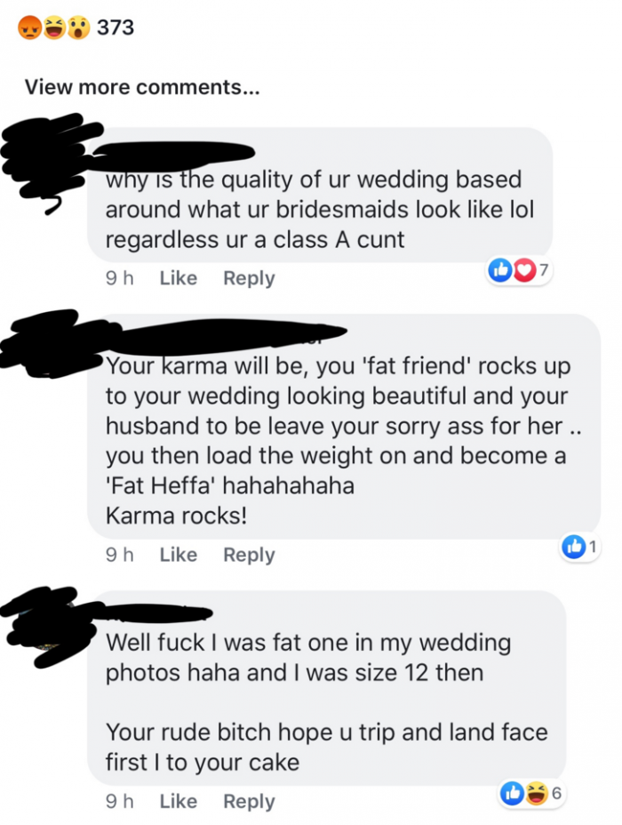 Her bridesmaid's weight is not her business.