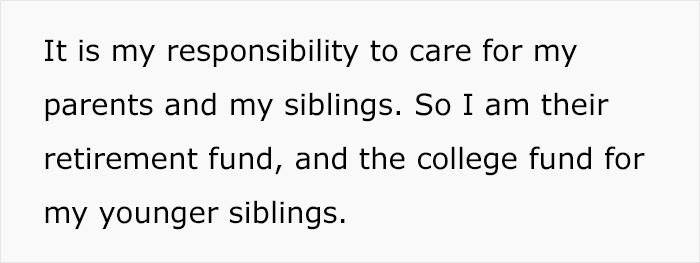 Sadly, she feels like her responsibilities and the expectations placed on her by her family have put her in an unfair position