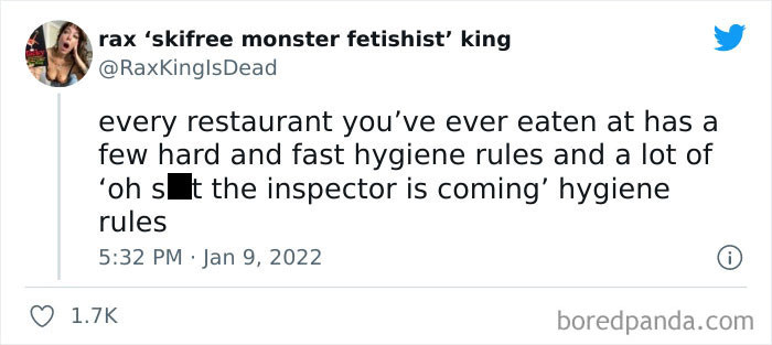 9. 'Oh, s..t, the health inspector is coming' rules