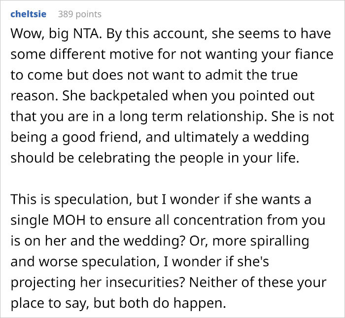 For this redditor, it seems that the bride-to-be wants to take advantage of her unmarried best friend.