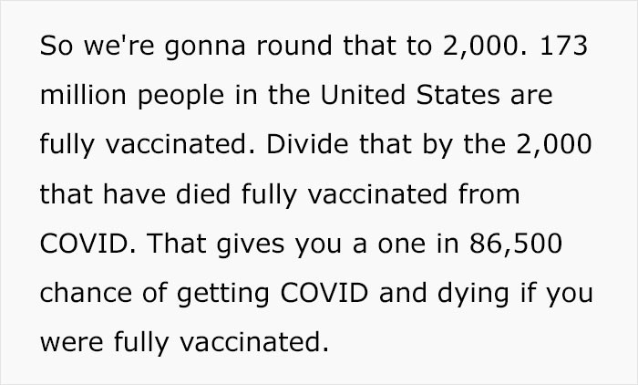 The chances of a person dying from COVID when they're fully vaccinated
