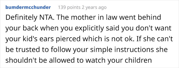 Another commenter stated that she's NTA. It seems that most are in agreement.