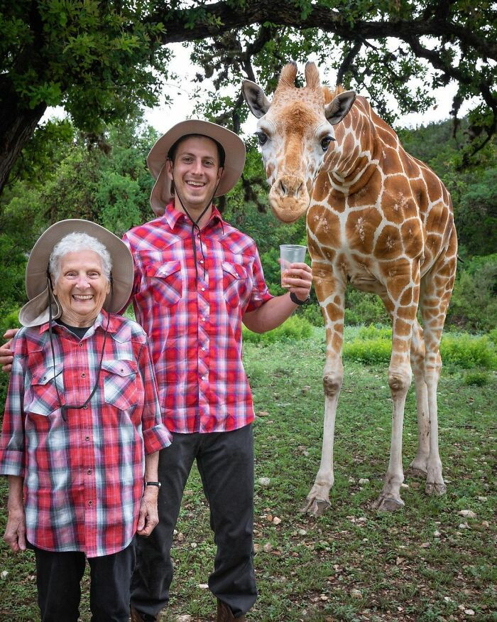 5. Another check from granny's bucket list to check out a giraffe and click a picture while the giraffe drinks from their cup.  