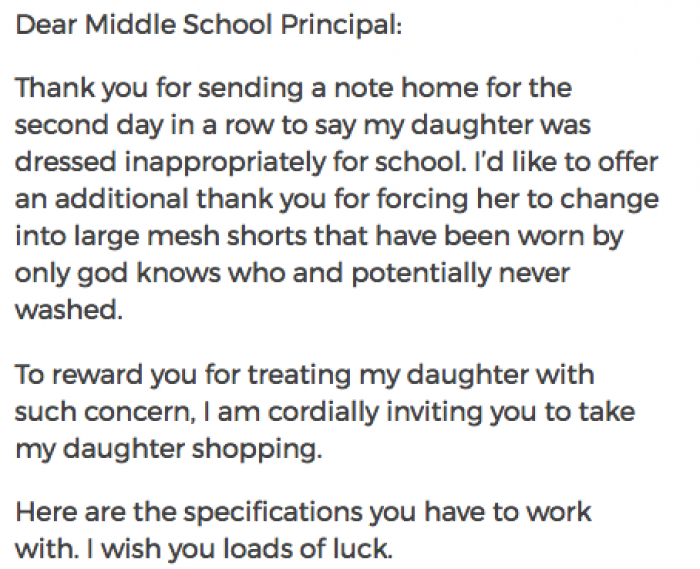 Catherine explained in the letter that her daughter is simply taller than most people her age, and hilariously proceeded to call out the principle.