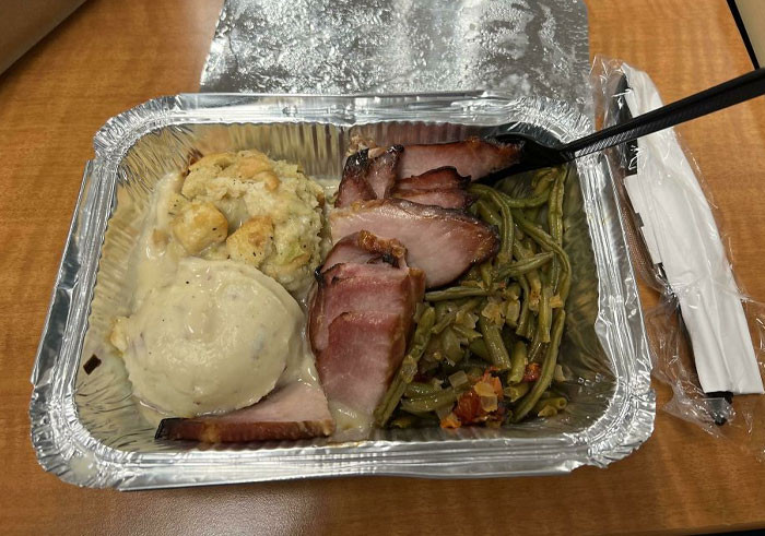 27. The party food that looks sad like the employee who is eating it.