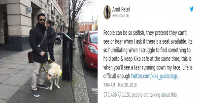 This Blind Man Was Completely Devastated When Nobody Gave Up Their Seat On The Train For Him And His Guide Dog