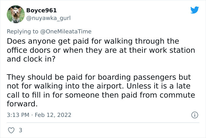 In his post, Ben stated that flight attendants get paid for the time spent between flights when they need to rest miles away from their homes.