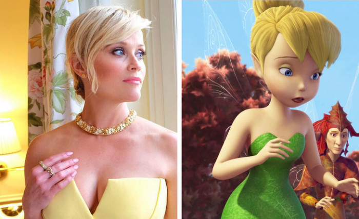 Reese Witherspoon and Tinkerbell from 'Peter Pan'