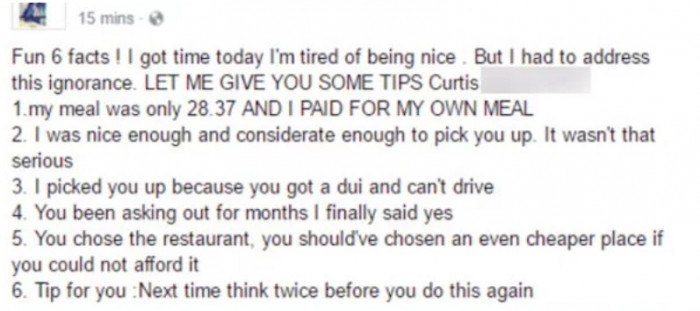 After the girl in question saw Curtis' post, she refused to stay silent.