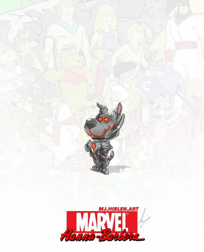 13. An endearing mashup cover photo of Scrappy-Doo as Ultron who looks too cute to be Ultron