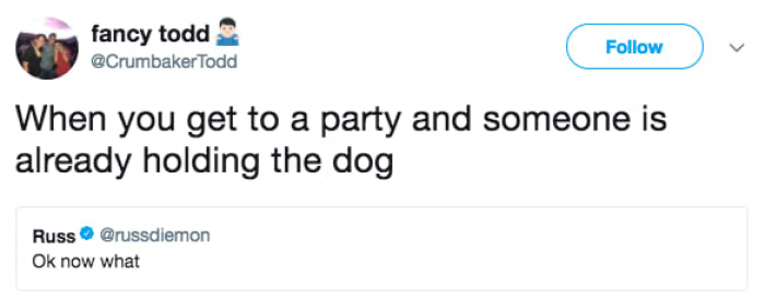 16. Please put him down because I want him.