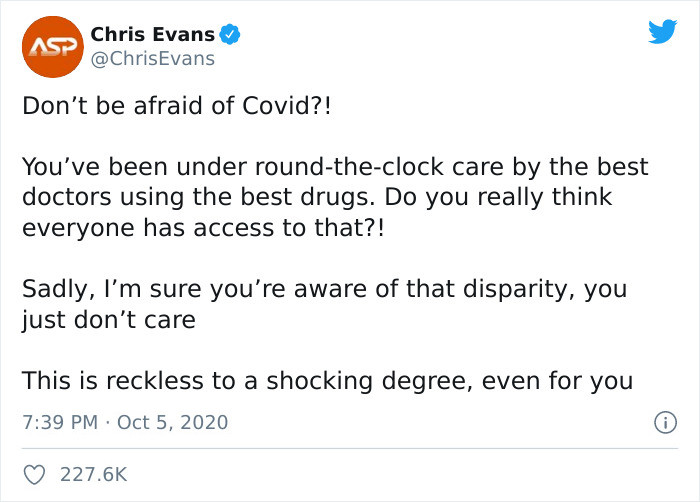 Chris Evans, well known for his iconic role as Captain America in the MCU, was less than pleased with Trump's dismissive attitude toward the global pandemic.