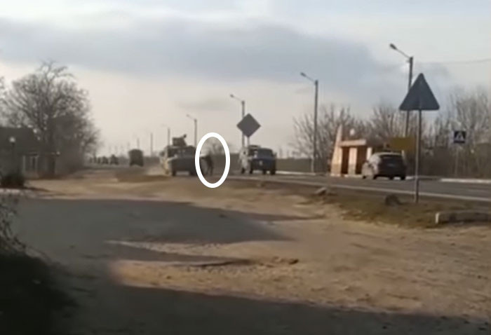 42. A man is caught on camera stopping a Russian tank with his bare hands